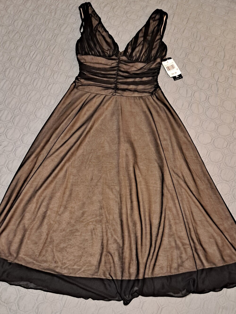 Connected Apparel Black Mesh A-Line Evening Dress with Sheer Bodice Sz 10 NWT